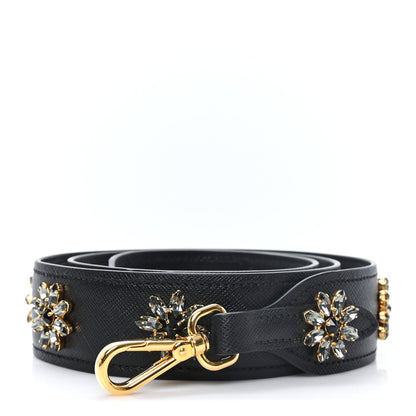 Prada Saffiano Crystal Flower Shoulder Strap Black 1 of 4