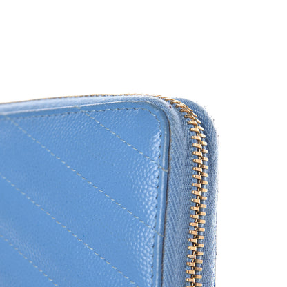 Saint Laurent Grain De Poudre Matelasse Chevron Monogram Zip Around Wallet Blue Clair 9 of 9