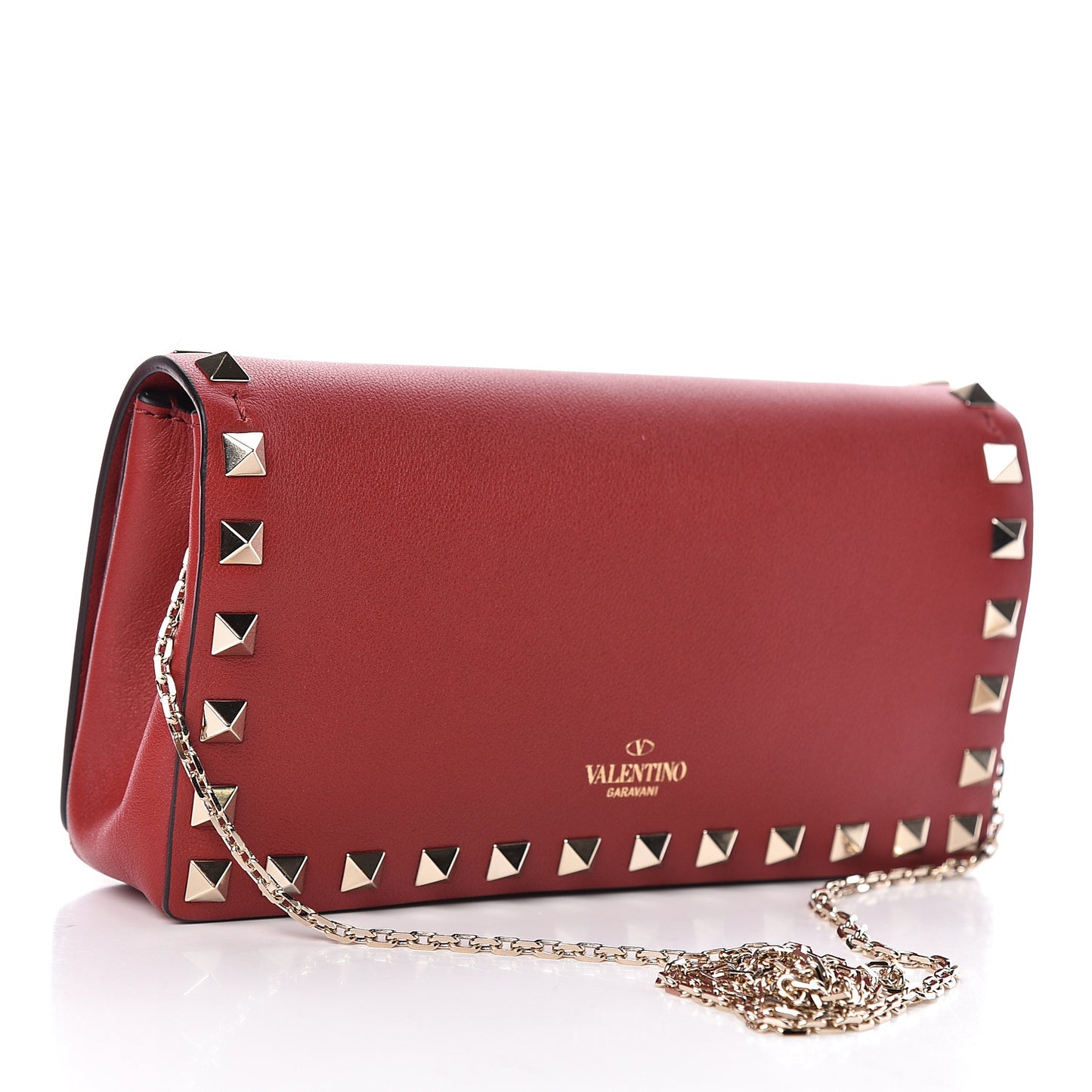 Vitello Small Rockstud Chain Flap Crossbody Bag Red