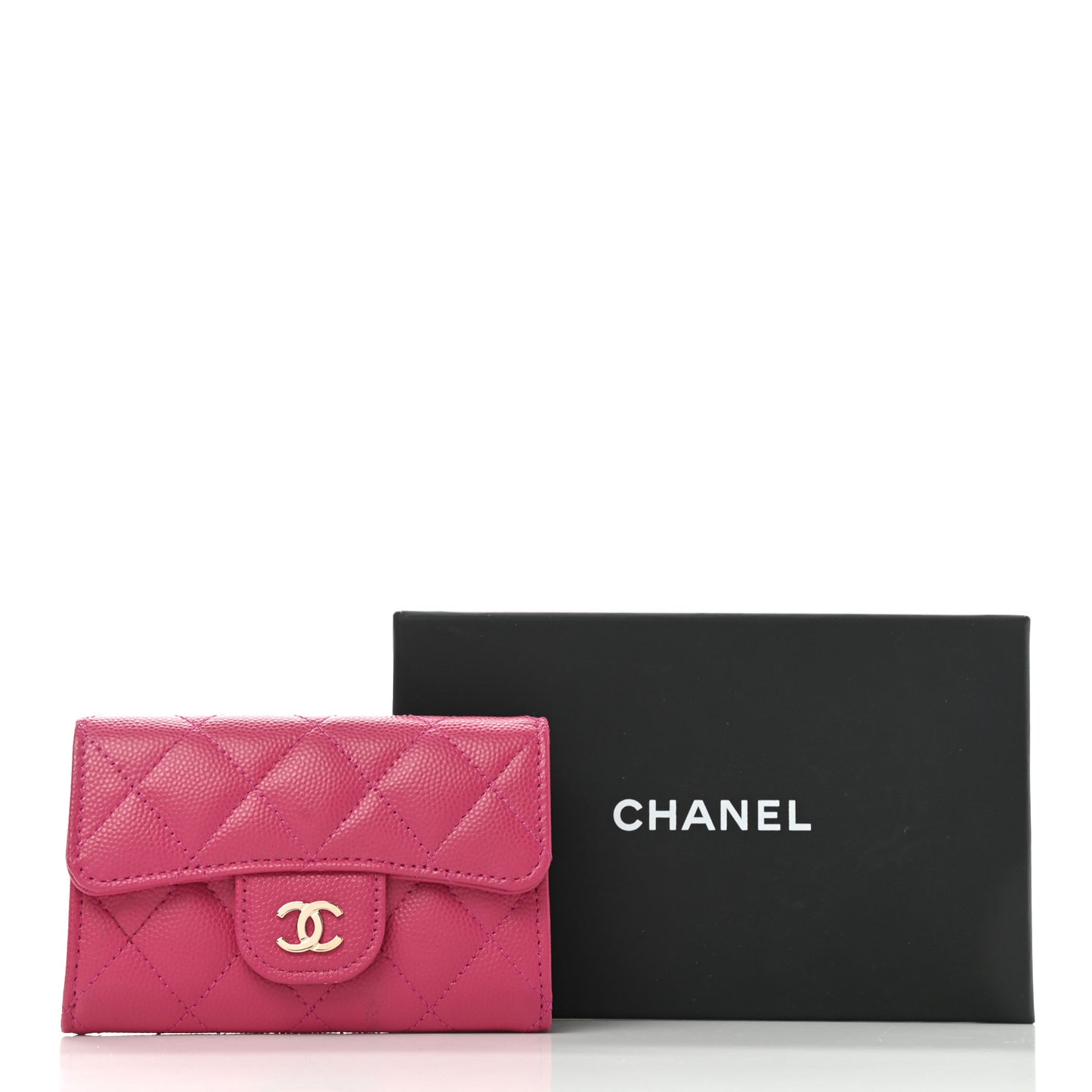 Caviar Quilted Flap Card Holder Wallet Fuchsia
