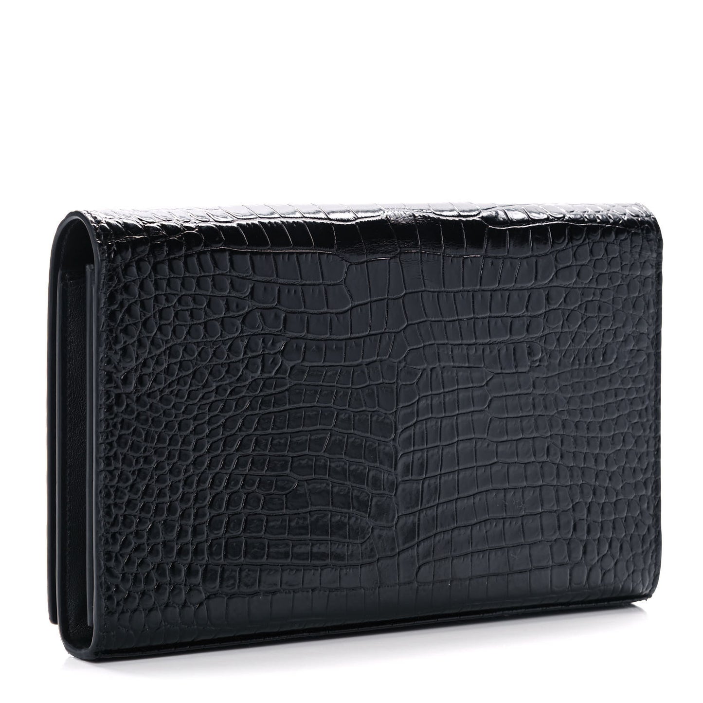Calfskin Crocodile Embossed Monogram Chain Wallet Black