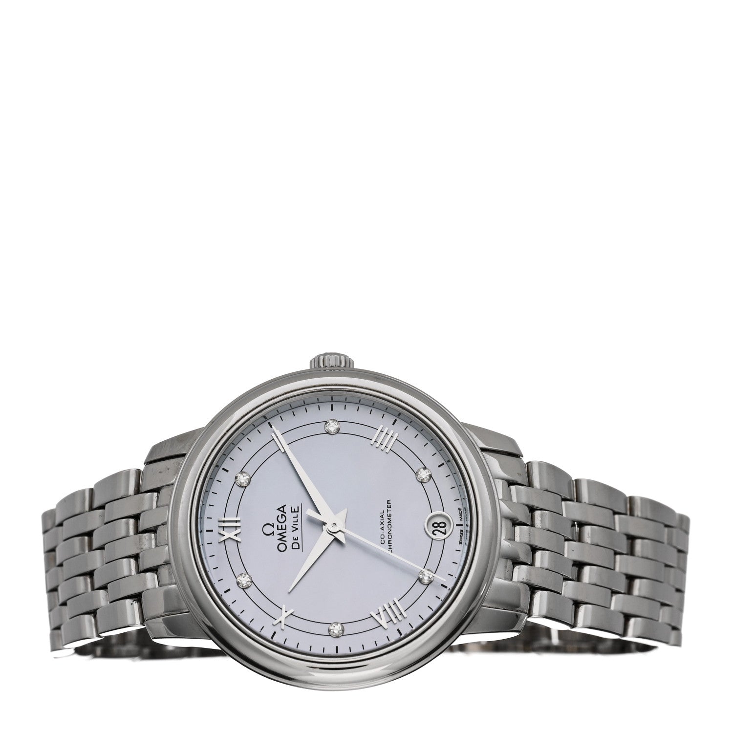 Omega Stainless Steel Diamond Blue Mother of Pearl 33mm De Ville Prestige Automatic Watch 424.10.33.20.57.001 2 of 5