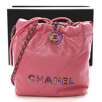 Chanel Shiny Calfskin Quilted Rainbow Metal Mini Chanel 22 Coral Pink 9 of 11