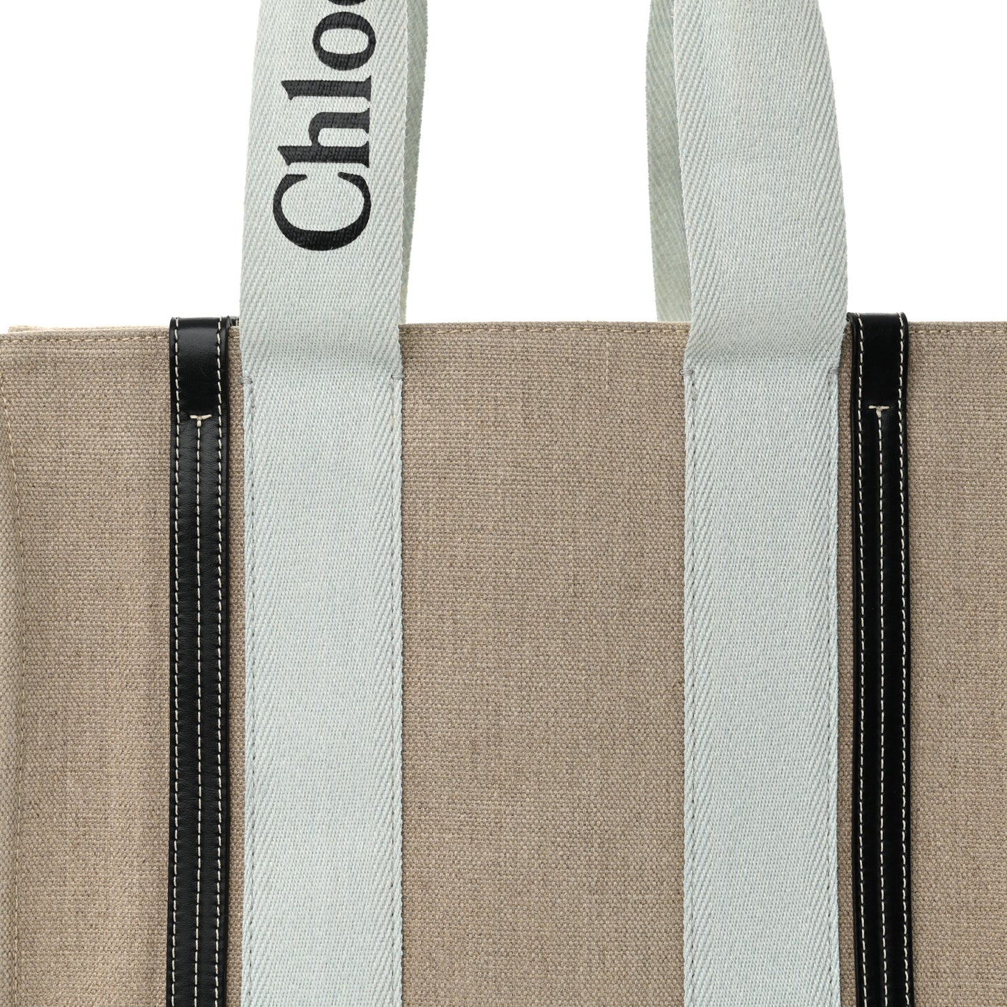 Cotton Calfskin Medium Woody Ribbon Tote White Blue