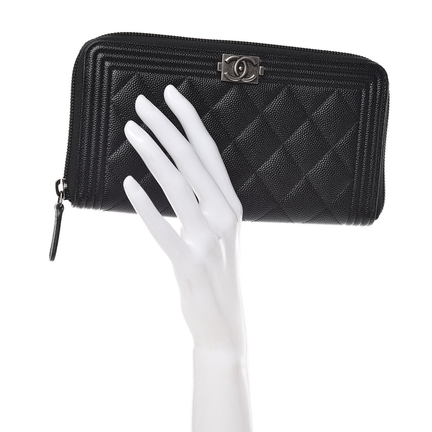 Caviar Quilted Boy Long Zip Around Wallet Black