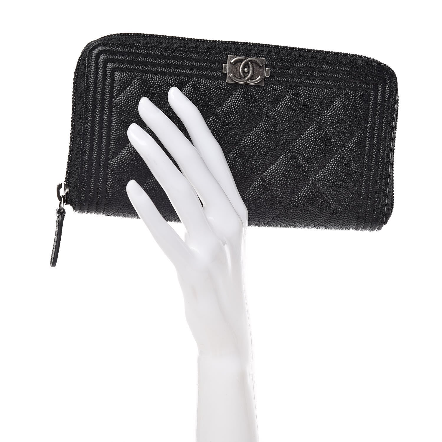 Chanel Caviar Quilted Boy Long Zip Around Wallet Black 2 of 10