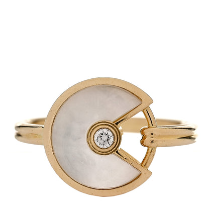 Cartier 18K Yellow Gold Diamond Mother of Pearl Amulette de Cartier Ring 50 5.5 1 of 5