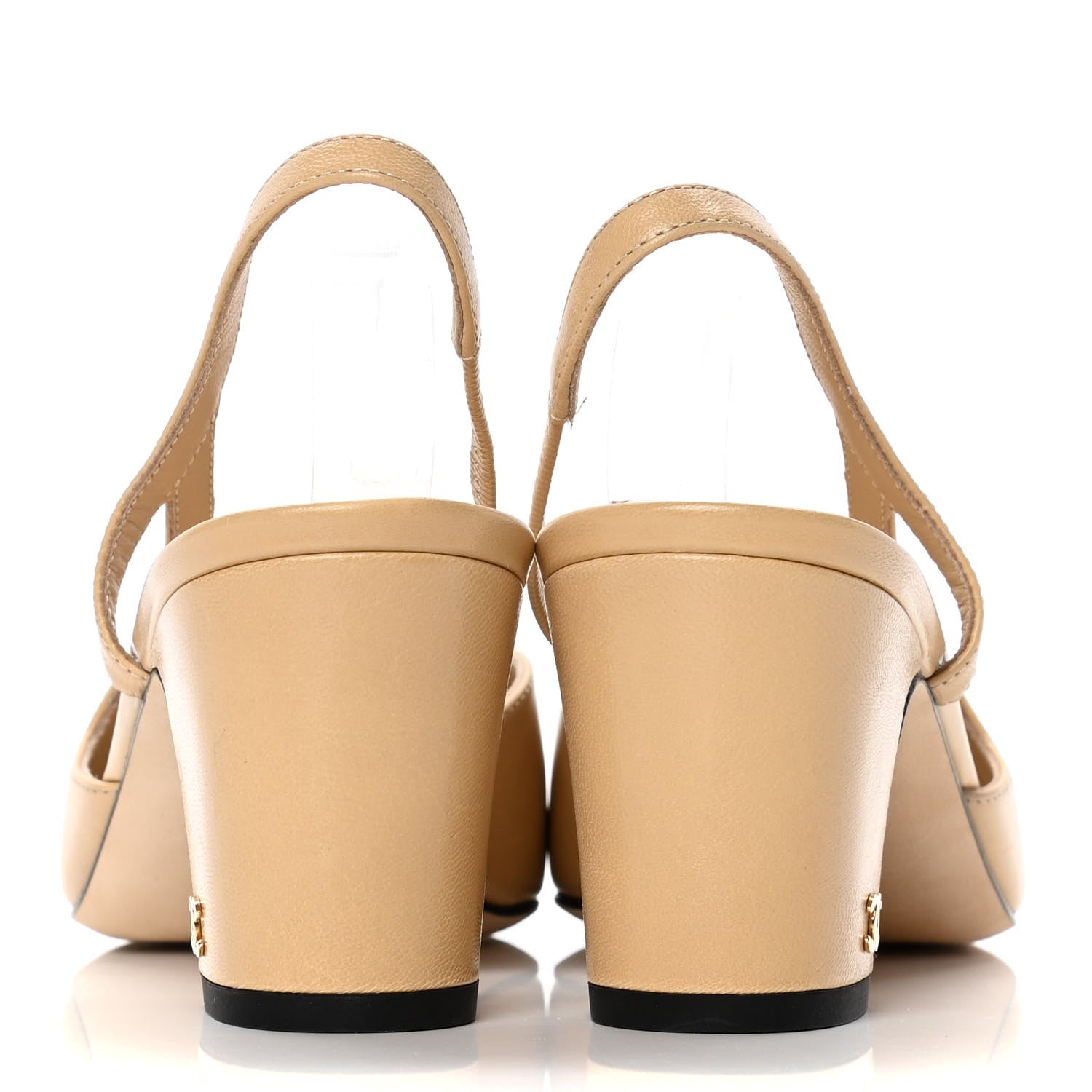 Chanel Goatskin Grosgrain Cap Toe CC Slingback Pumps 37.5 Beige Black 6 of 10