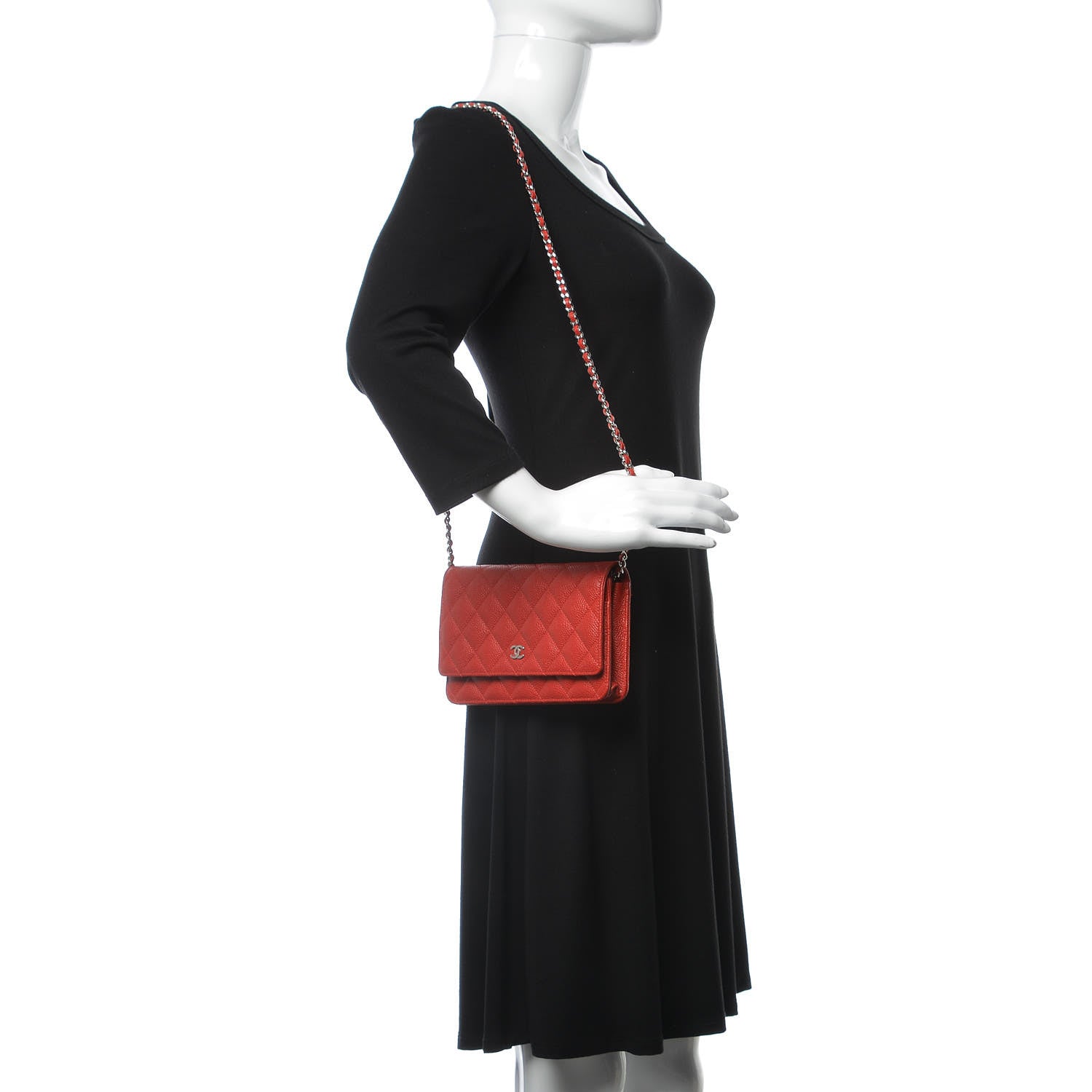 Chanel Caviar Quilted Wallet on Chain WOC Red 2 of 9