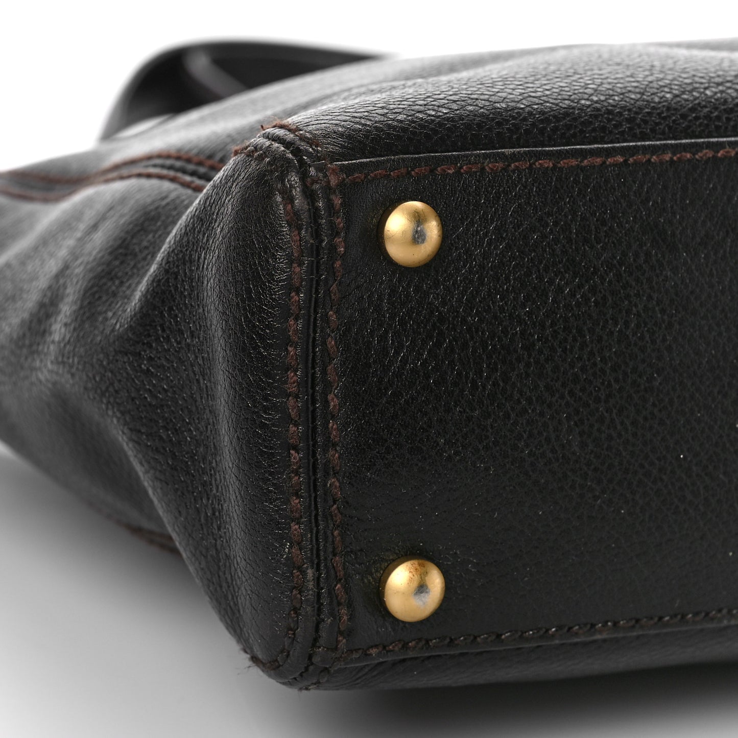 Calfskin Wood Chain Tote Dark Brown