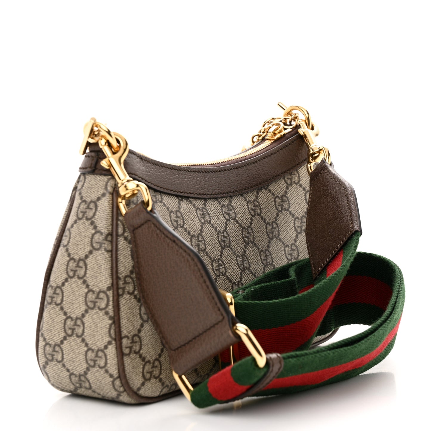 GG Supreme Monogram Textured Dollar Calfskin Web Small Ophidia GG Handbag Beige Ebony New Acero