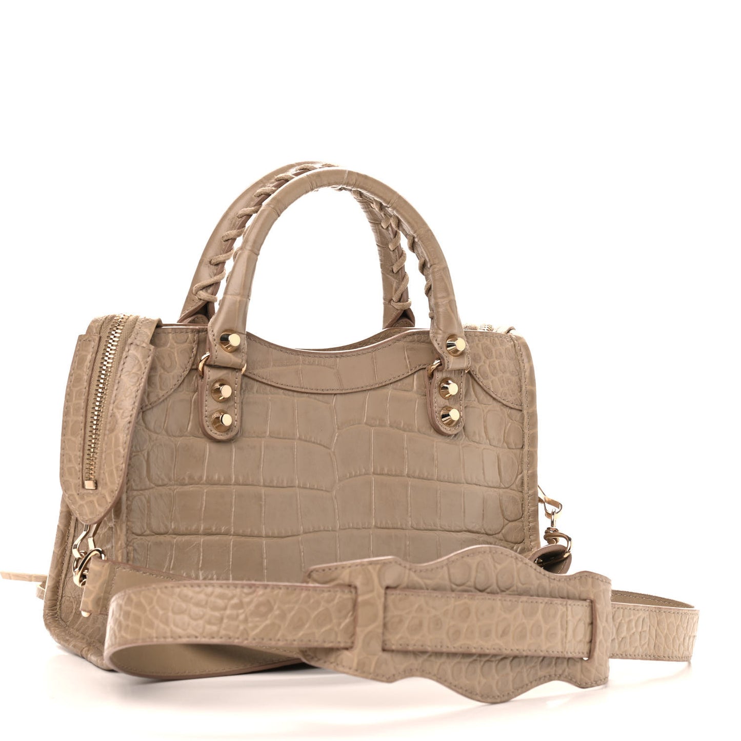 Calfskin Crocodile Embossed Classic Gold Hardware Mini City Beige Latte