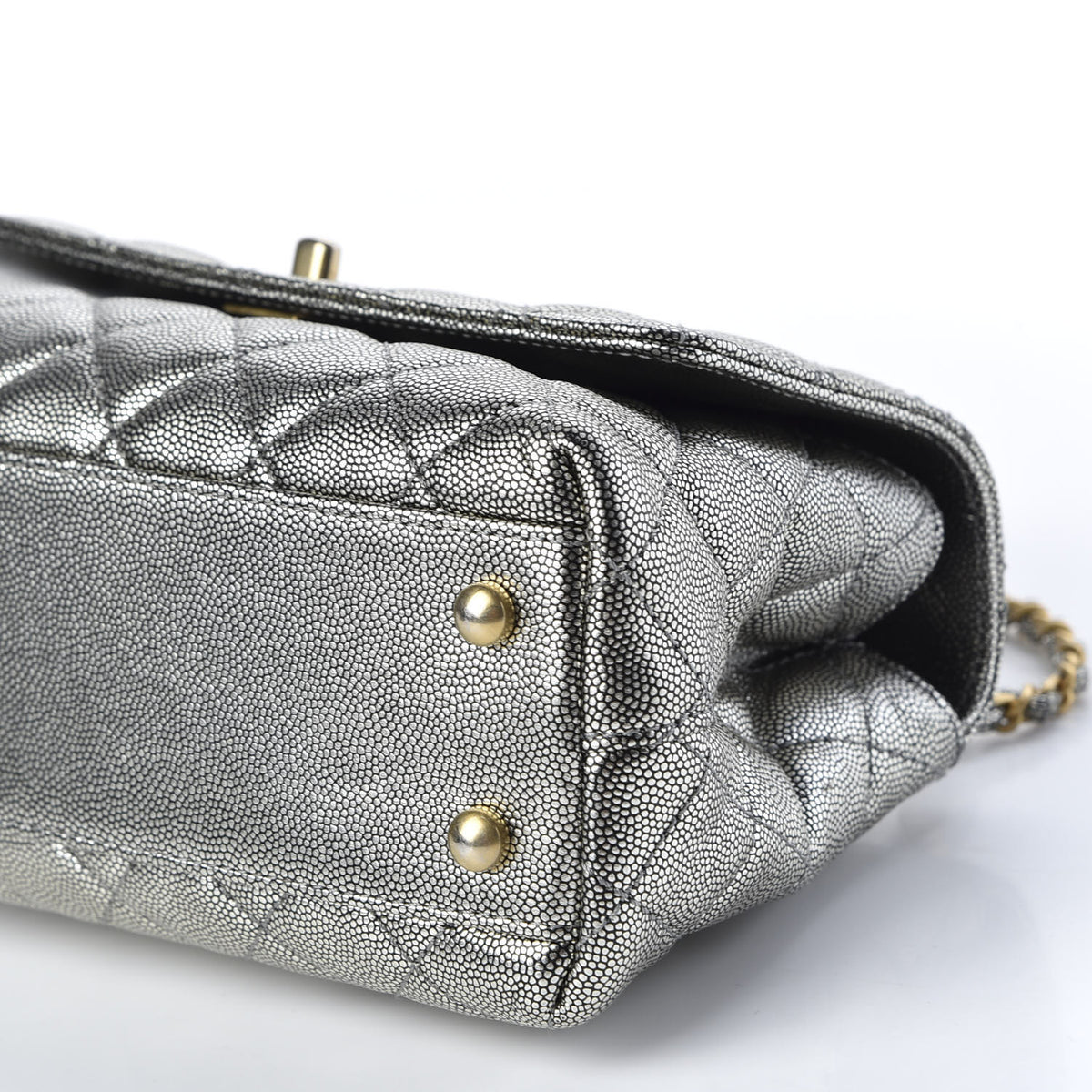 Metallic Caviar Quilted Mini Coco Handle Flap Silver