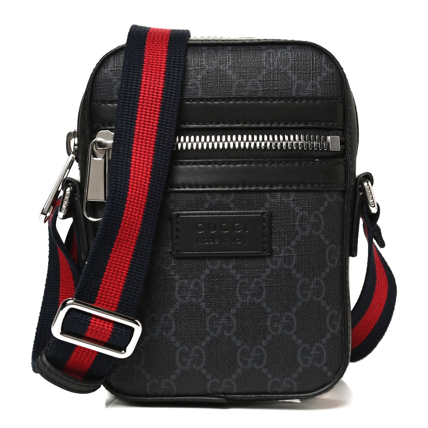 GG Supreme Monogram Appia Calfskin Web Small Camera Messenger Bag Black Grey