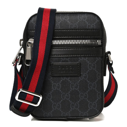 Gucci GG Supreme Monogram Appia Calfskin Web Small Camera Messenger Bag Black Grey 1 of 10