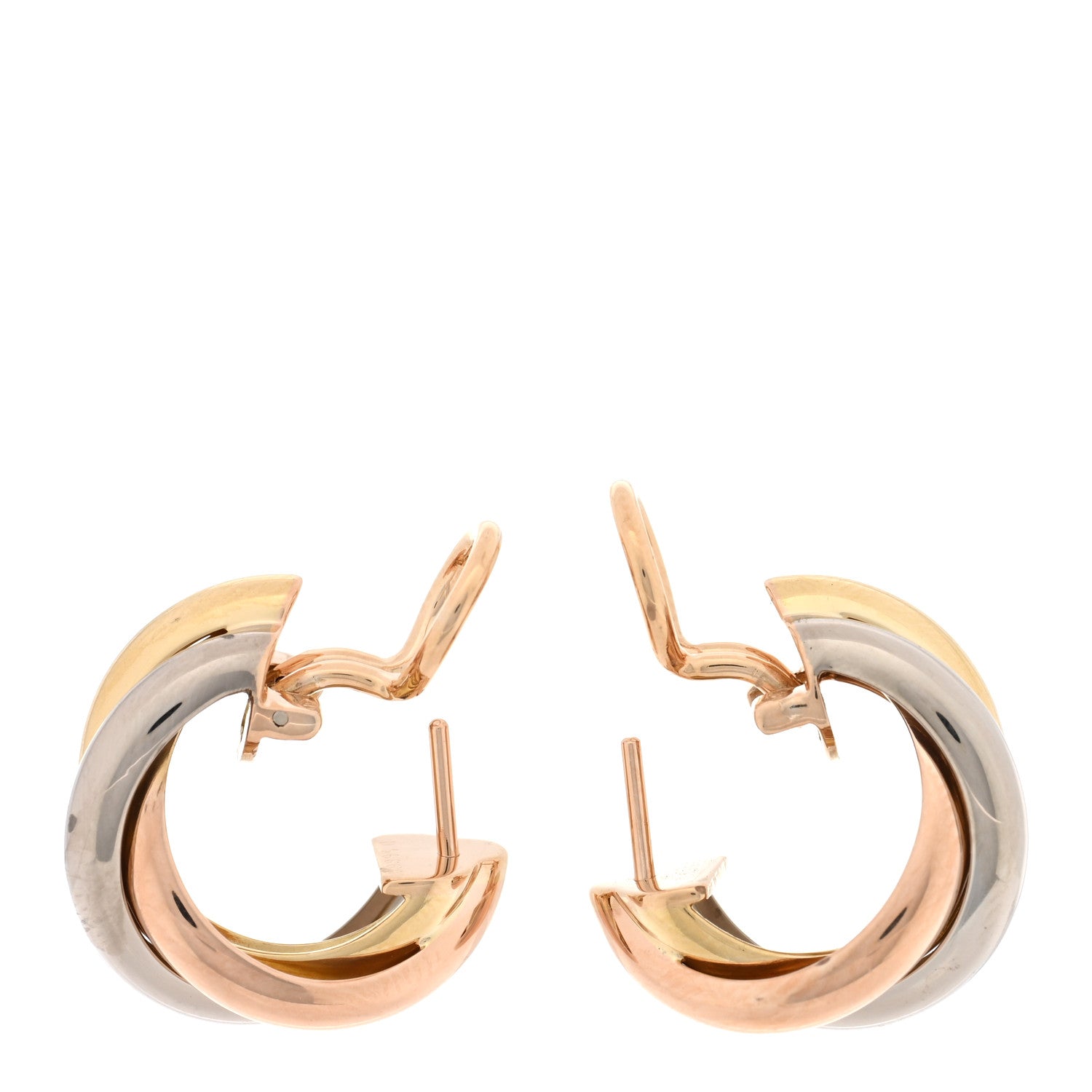 Cartier 18K Pink Yellow White Gold Classic Trinity Hoop Earrings 3 of 4