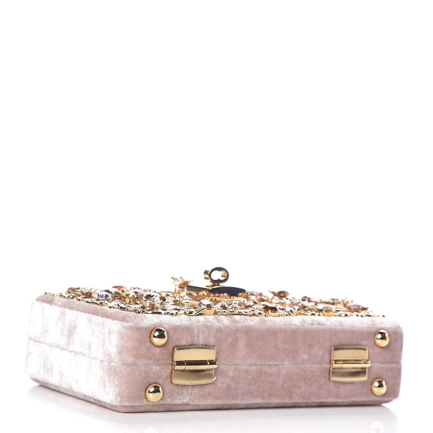 Velvet Crystal Floral Dolce Box Clutch Pink