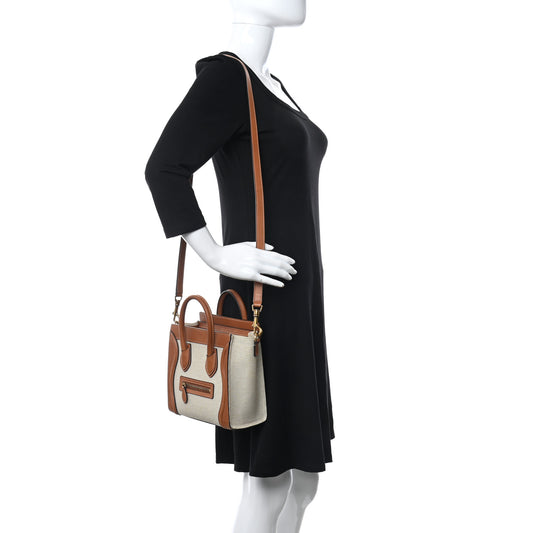 Textile Smooth Calfskin Nano Luggage Tan White