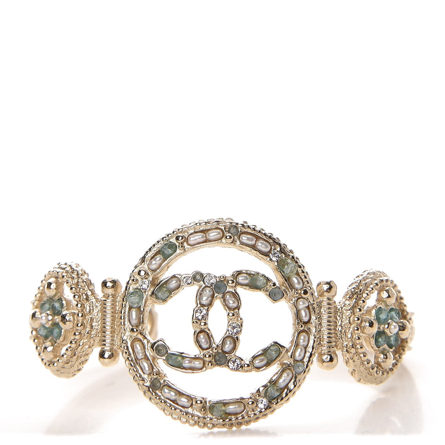 Metal Pearl Strass CC Bangle Gold Blue Pearly White