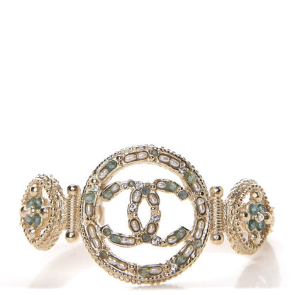 Chanel Metal Pearl Strass CC Bangle Gold Blue Pearly White 1 of 5