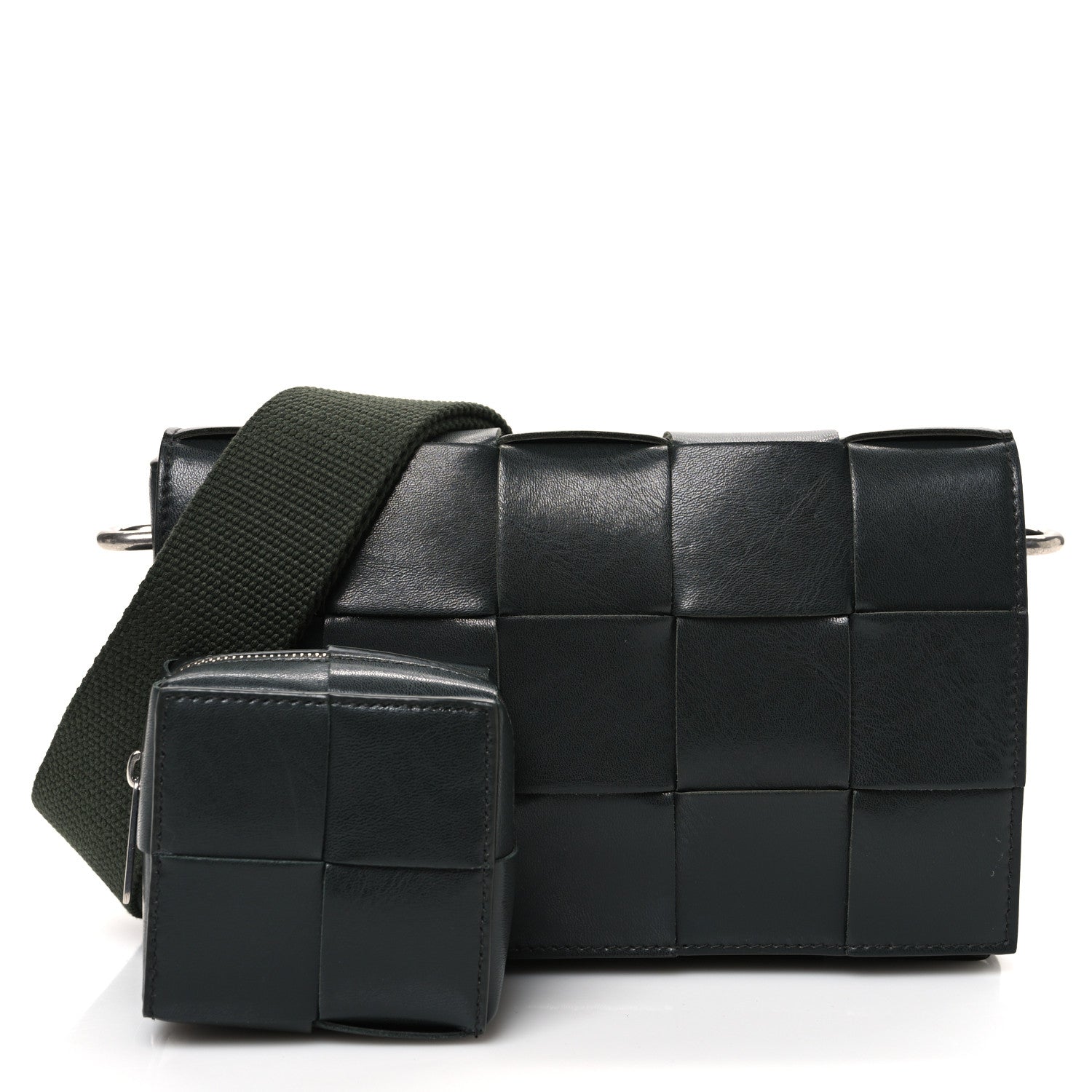 Bottega Veneta Calfskin Maxi Intreccio Cassette With Strap Bag Dark Green 3 of 12