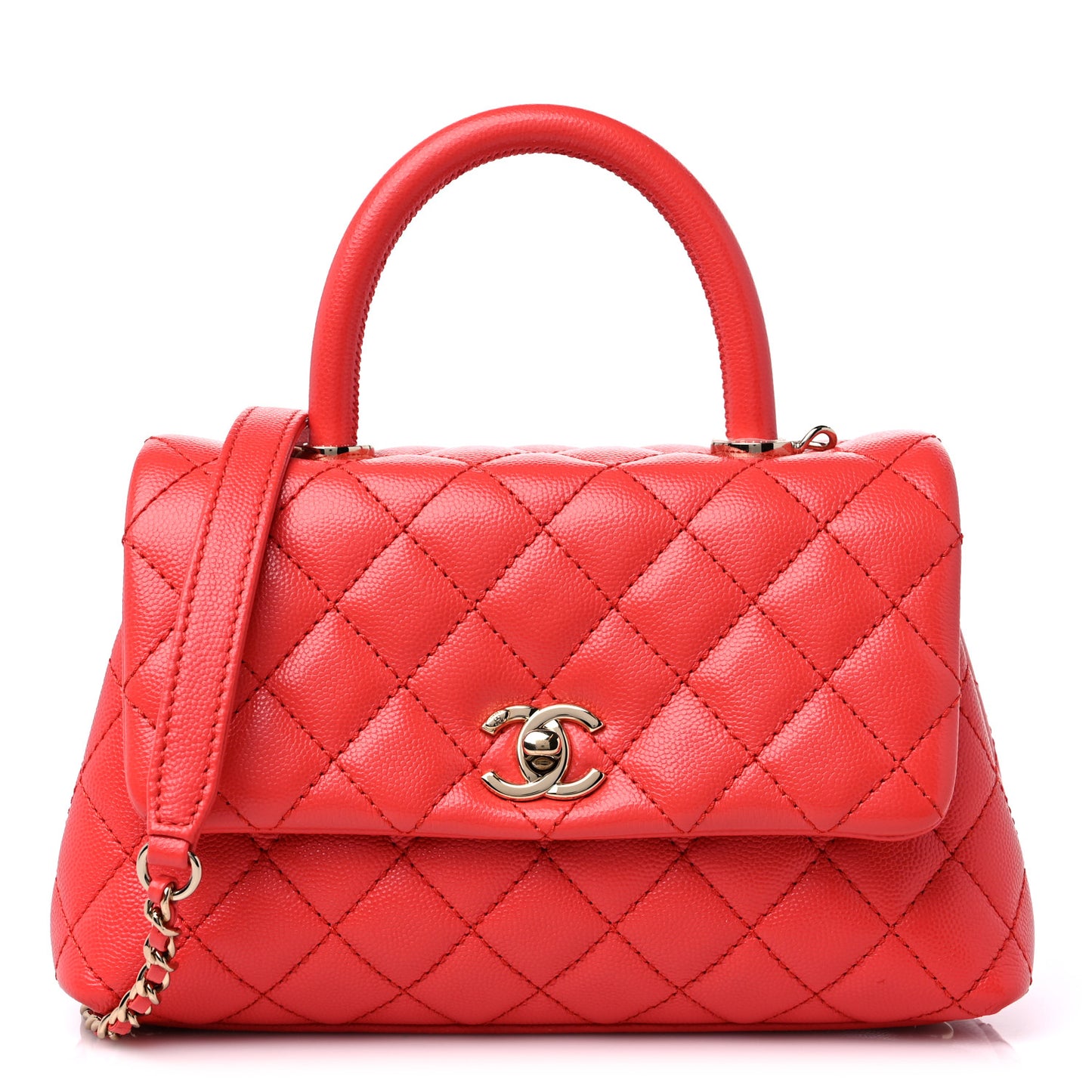 Caviar Quilted Mini Coco Handle Flap Red