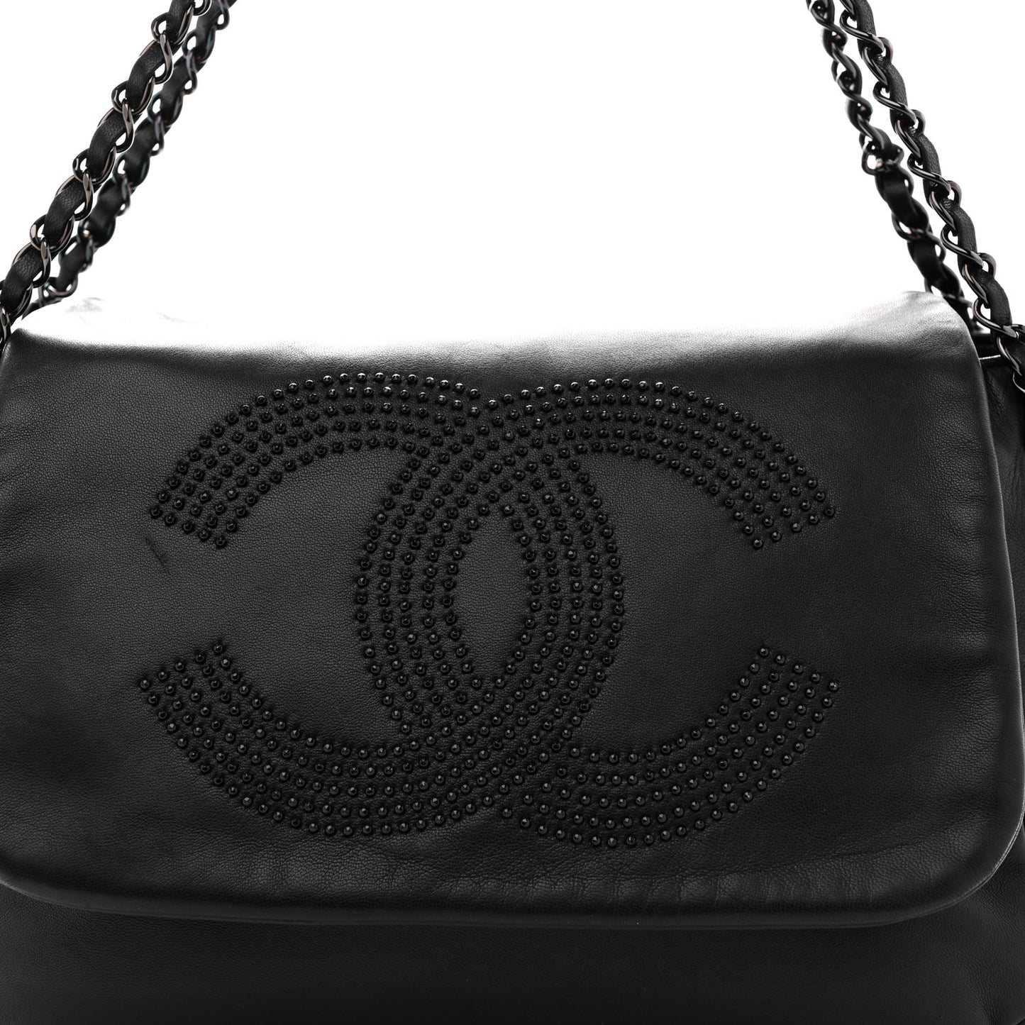 Lambskin Studded Accordion CC Flap Black