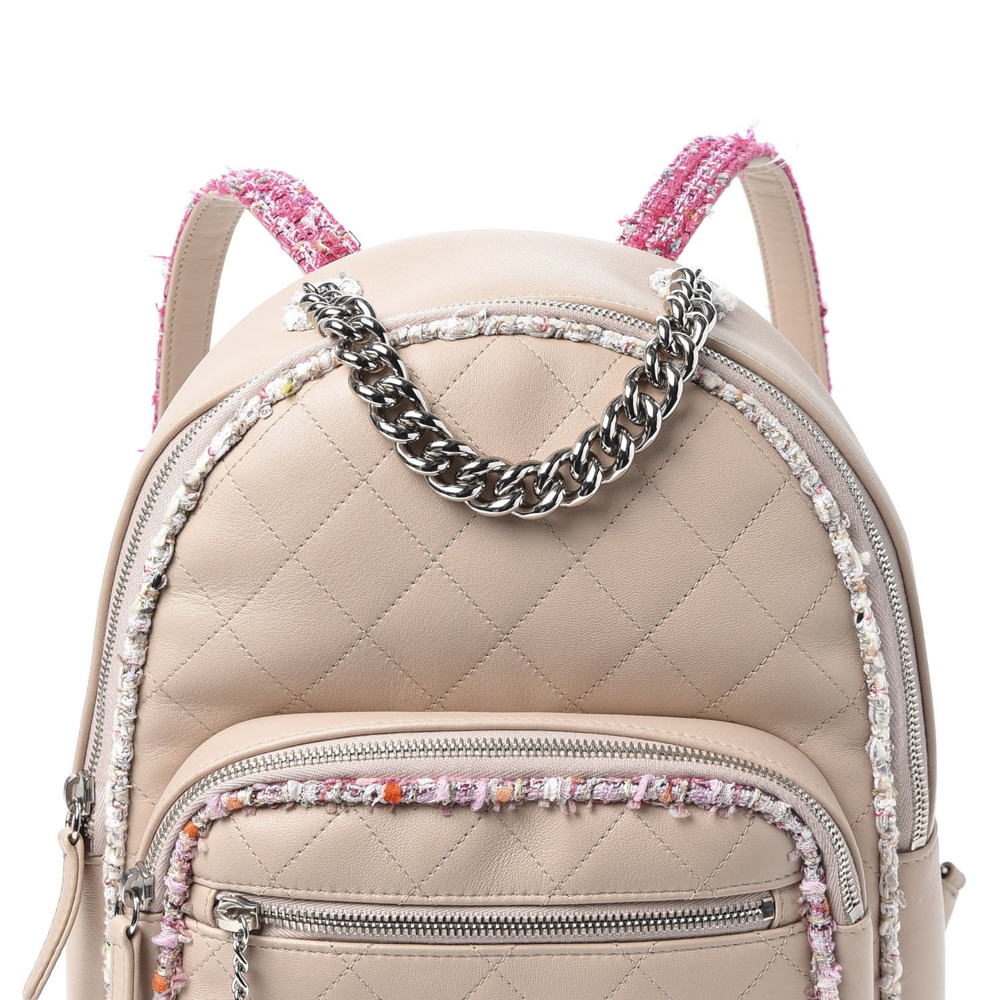 Lambskin Tweed Quilted Elegant Trim Backpack Pink