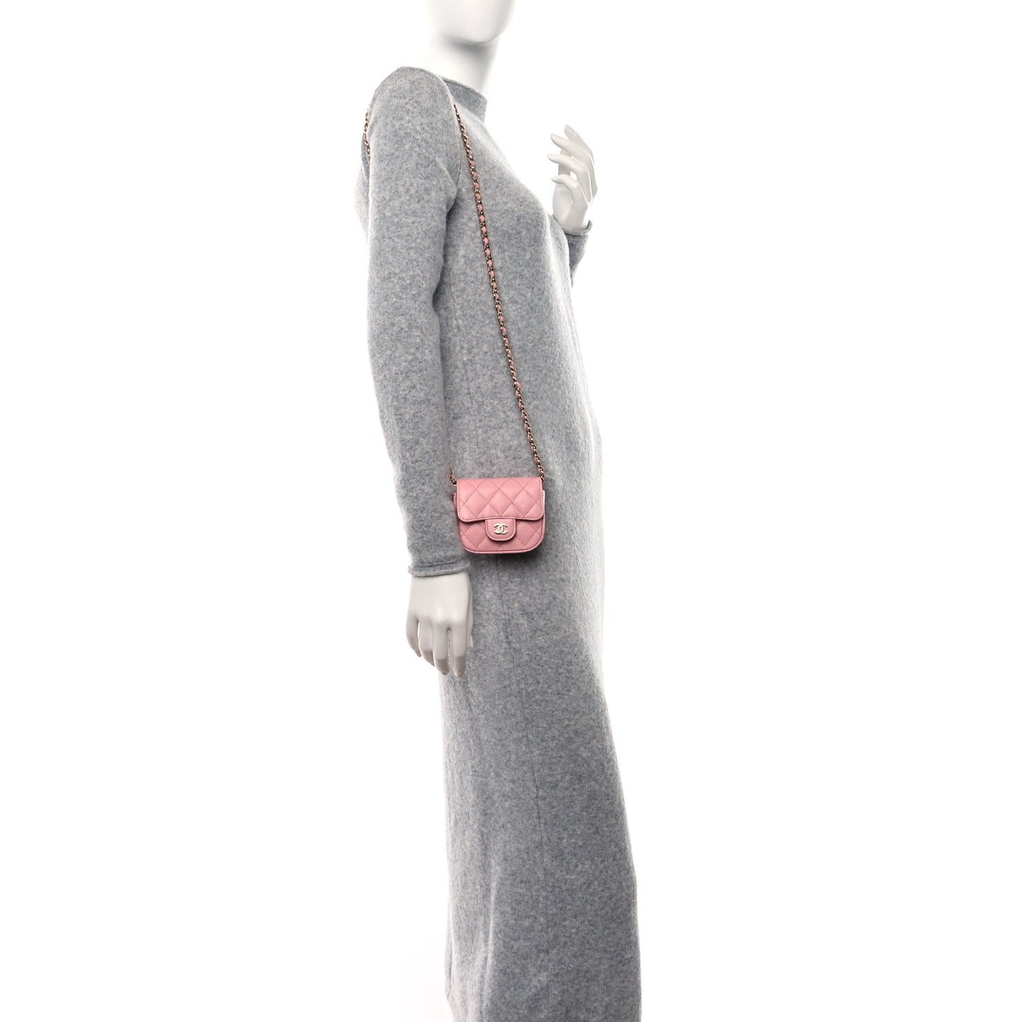 Caviar Quilted Mini Clutch With Chain Pink