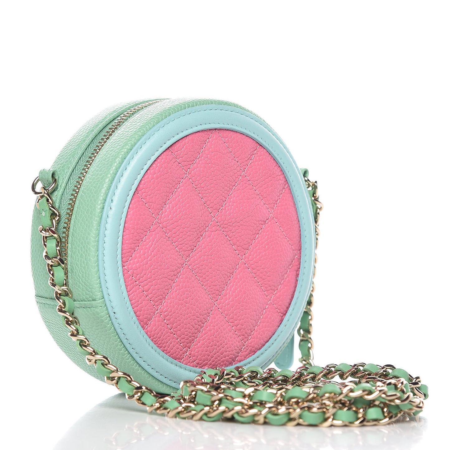 Caviar Quilted Round Filigree Crossbody Pink Blue Green