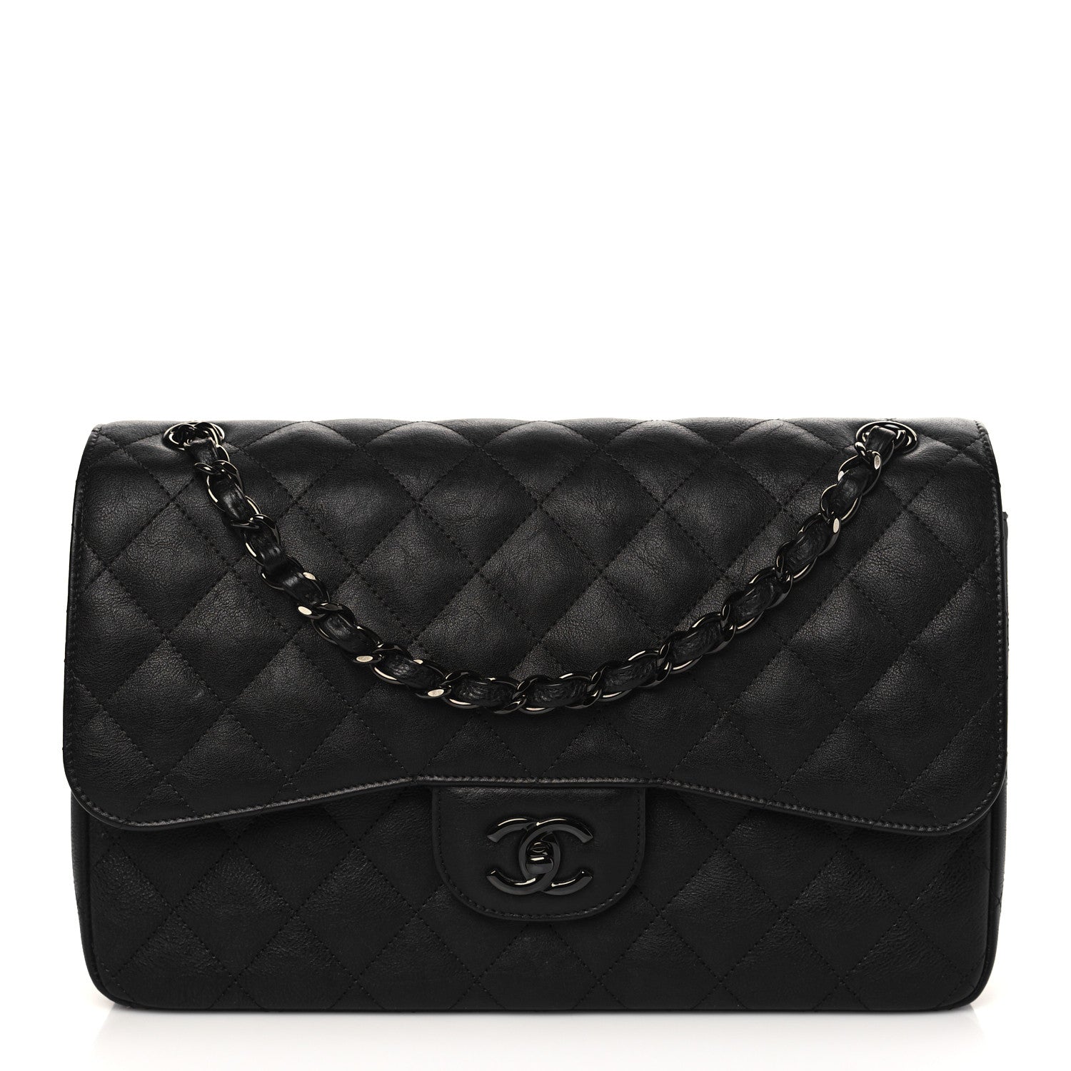 Chanel Crumpled Calfskin Quilted Jumbo Double Flap So Black 1 of 9