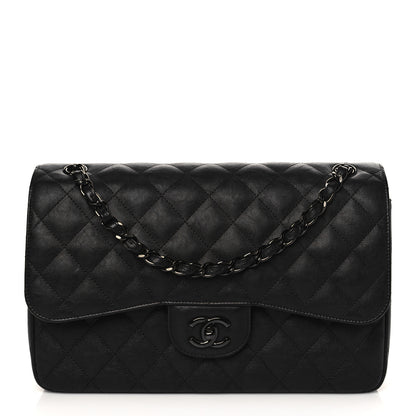 Chanel Crumpled Calfskin Quilted Jumbo Double Flap So Black 1 of 9