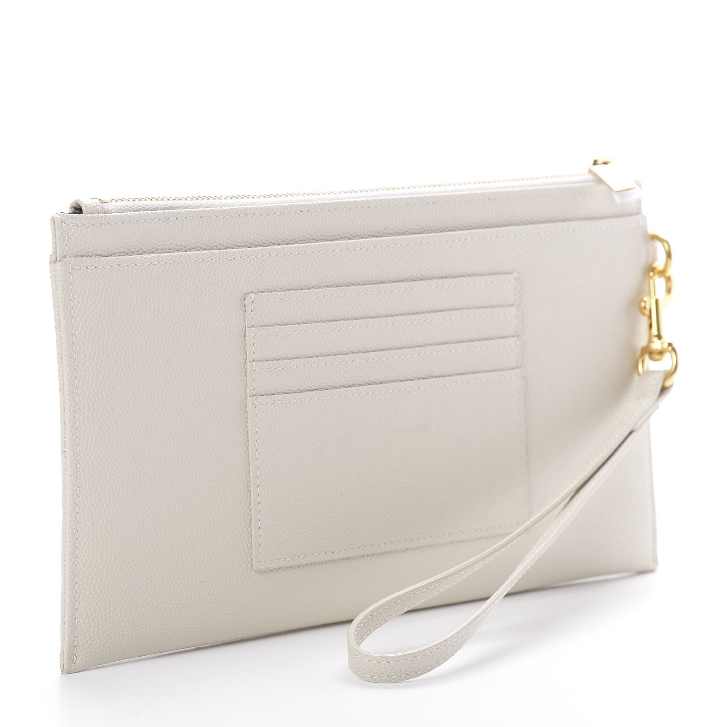 Saint Laurent Grain De Poudre Chevron Monogram Large Bill Pouch Blanc Vintage 3 of 8