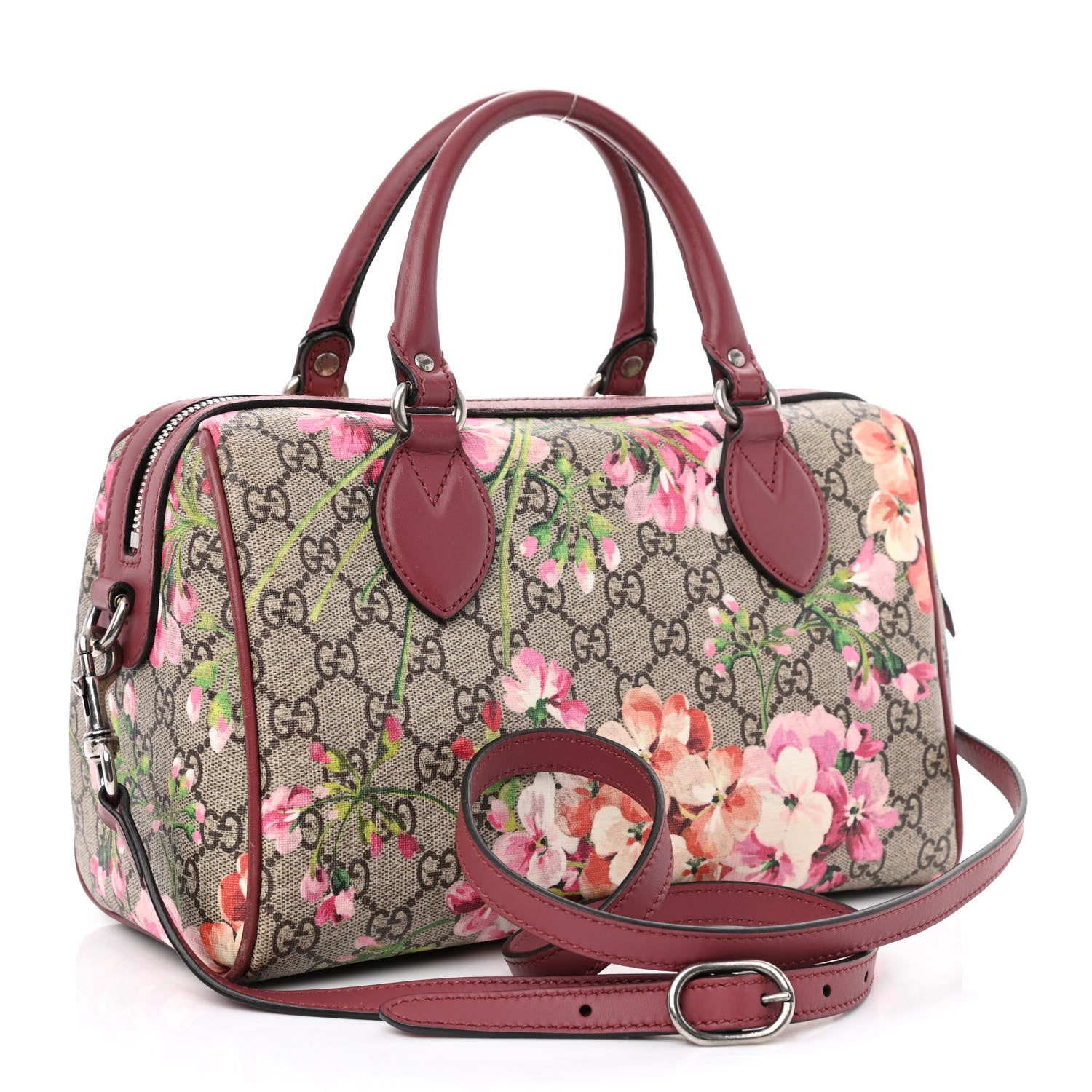 Gucci GG Supreme Monogram Blooms Small Boston Beige Multicolor Dry Rose 3 of 13