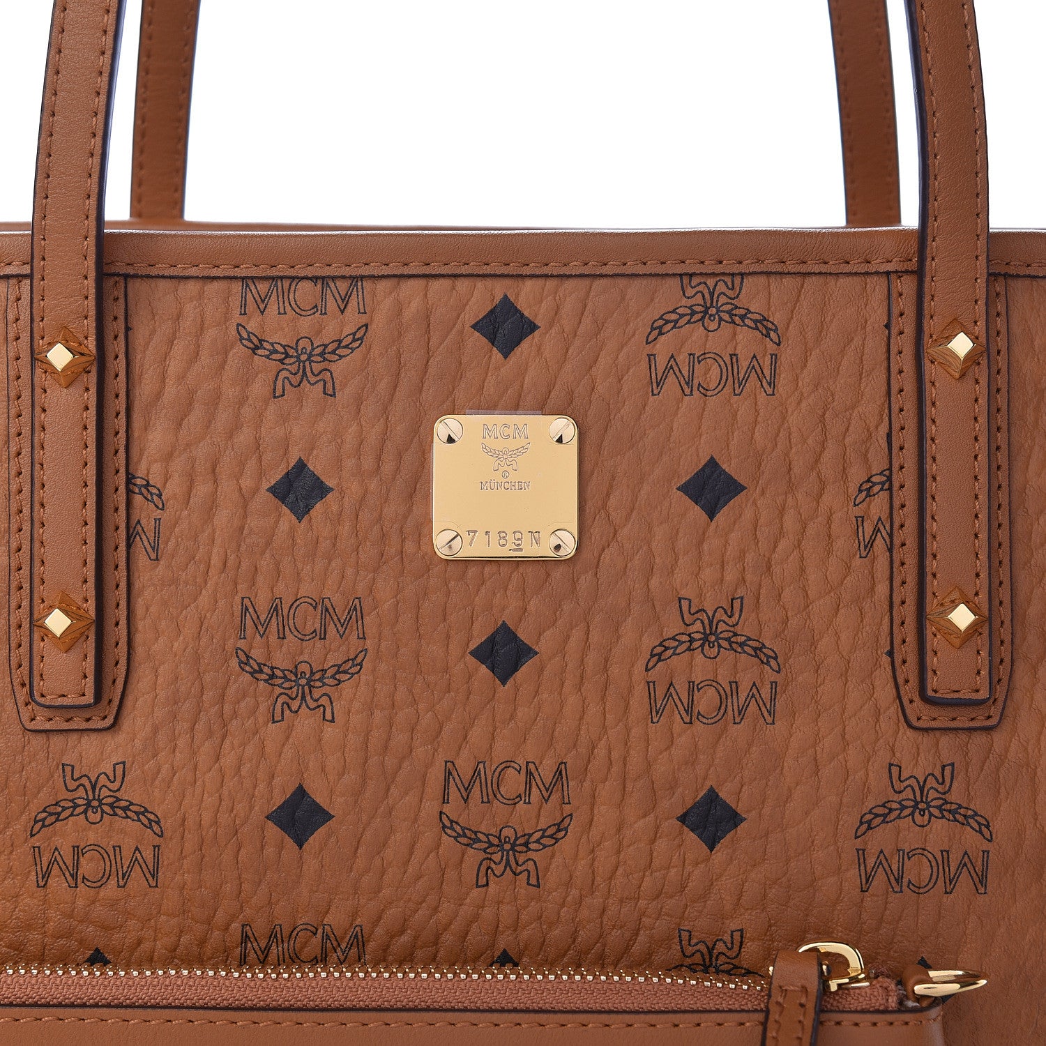 MCM Visetos Medium Anya Top Zip Shopper Tote Cognac 9 of 11