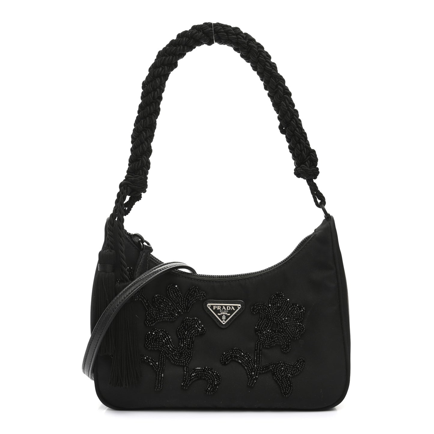 Tessuto Nylon Beaded Ricamo Bag Black
