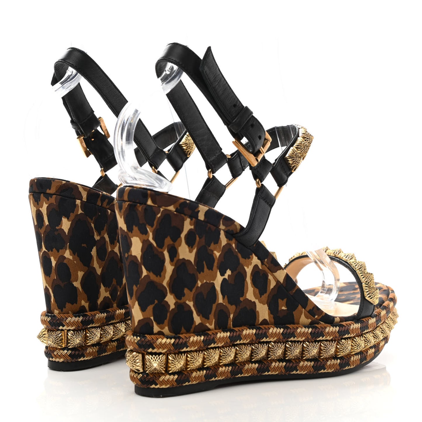Nappa Silk Leopard Pira Ryad 110 Wedge Sandals 40 Black Marron