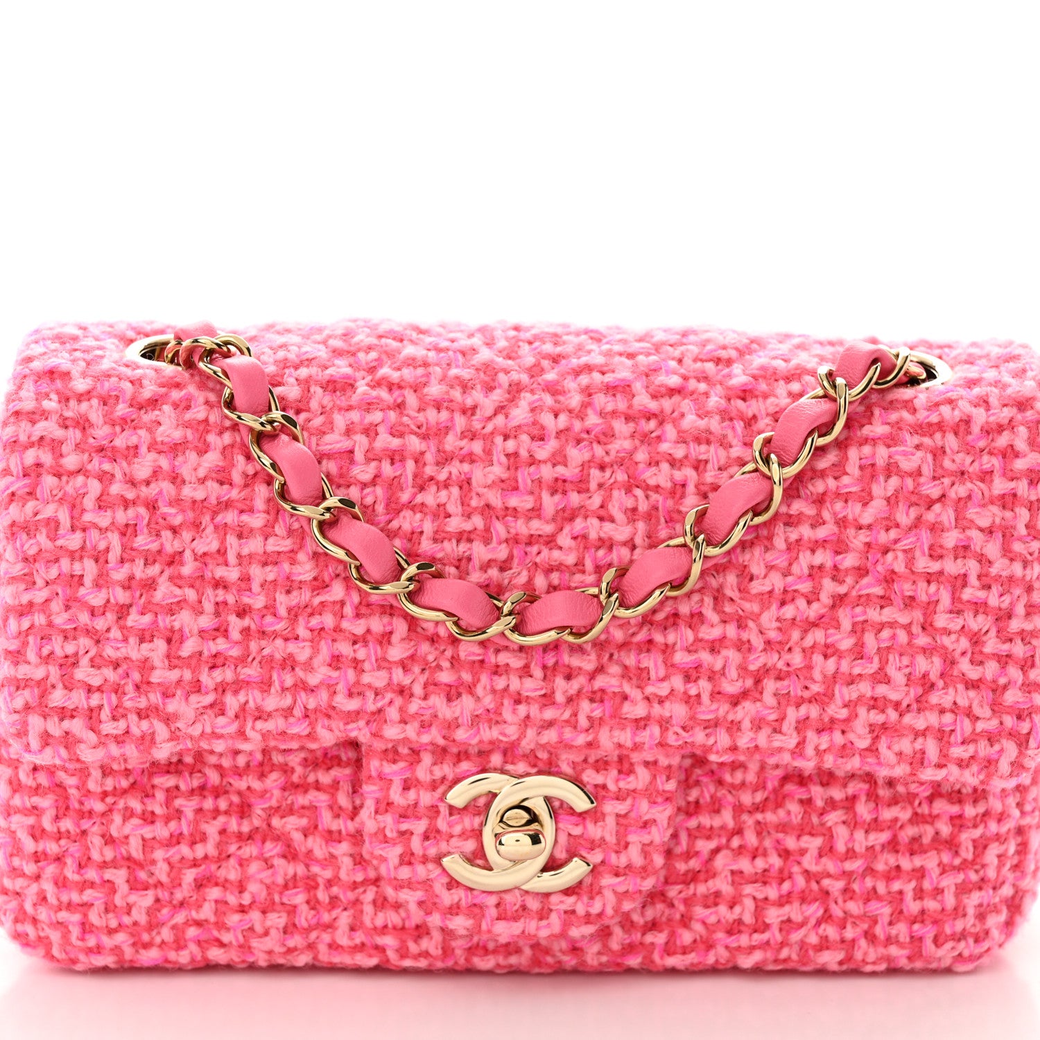 Chanel Wool Tweed Quilted Mini Rectangular Flap Dark Pink Fuchsia 8 of 10