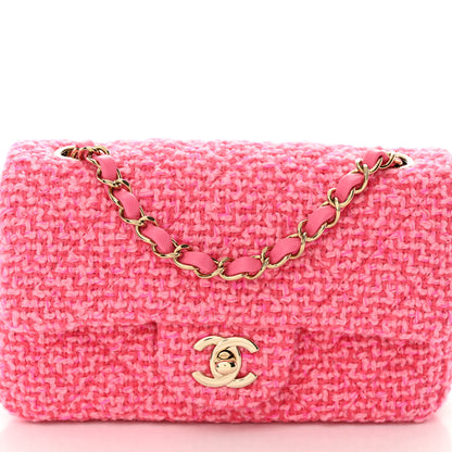 Chanel Wool Tweed Quilted Mini Rectangular Flap Dark Pink Fuchsia 8 of 10