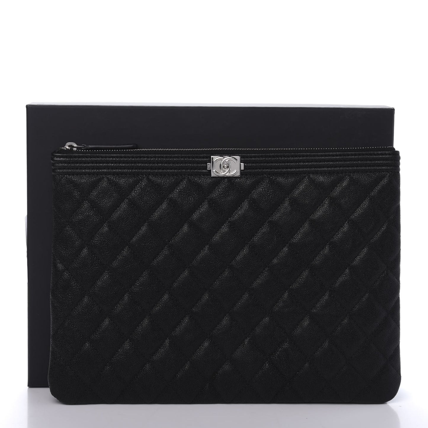 Iridescent Caviar Quilted Medium Boy Cosmetic Case Black