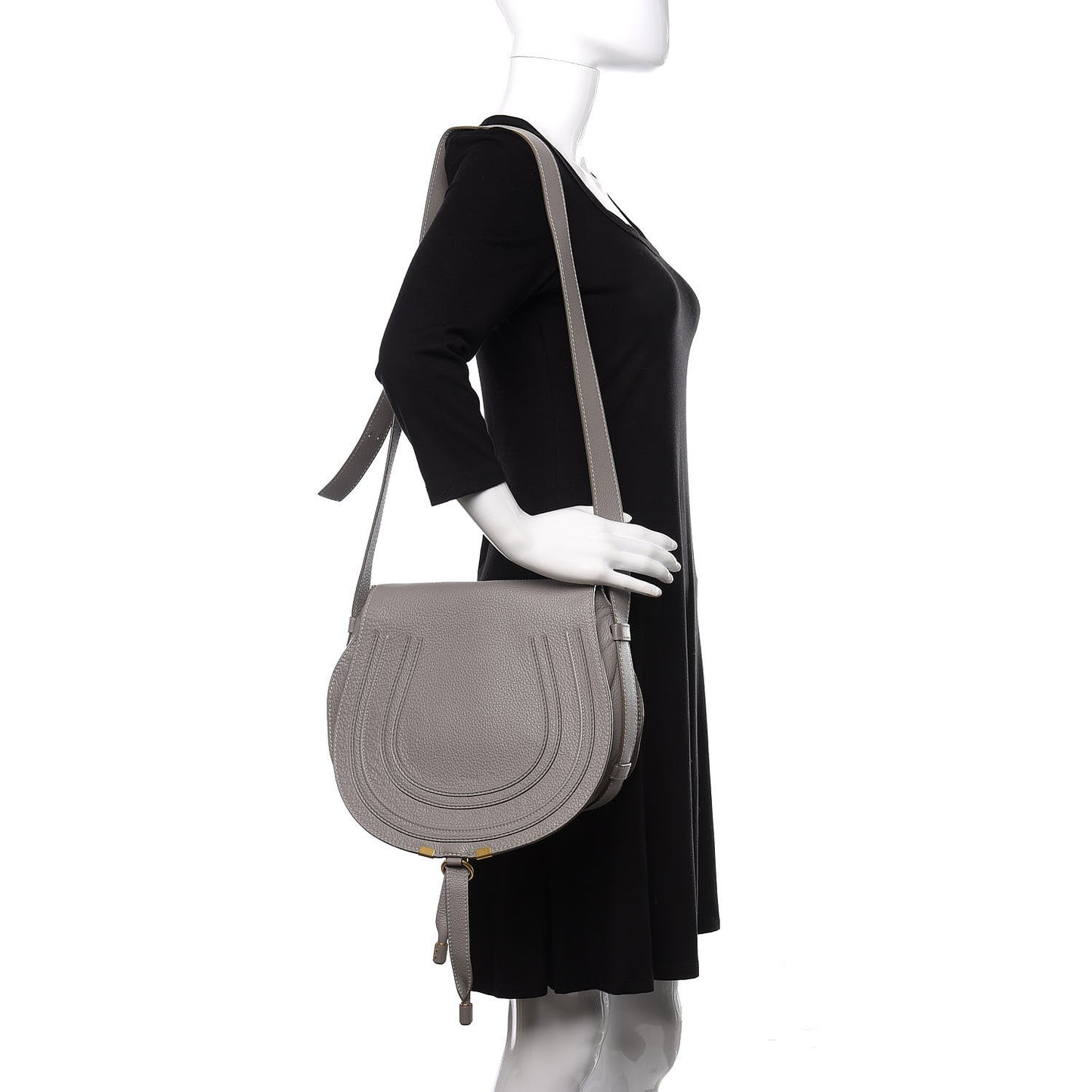 Calfskin Medium Marcie Round Crossbody Bag Cashmere Grey