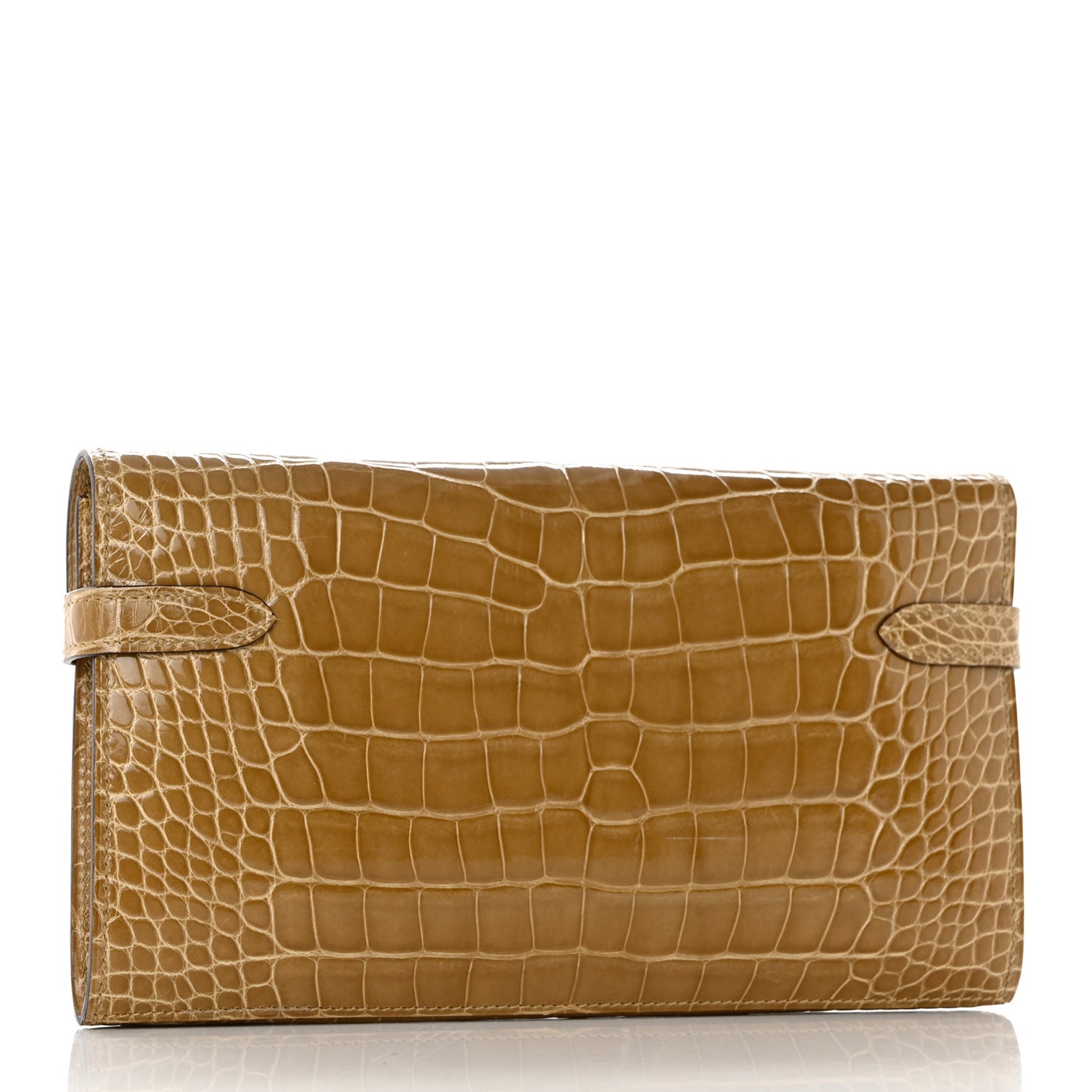 Shiny Alligator Kelly Longue Wallet Beige Sable