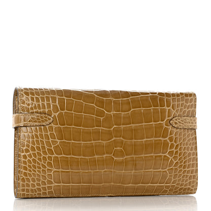Hermes Shiny Alligator Kelly Longue Wallet Beige Sable 3 of 8