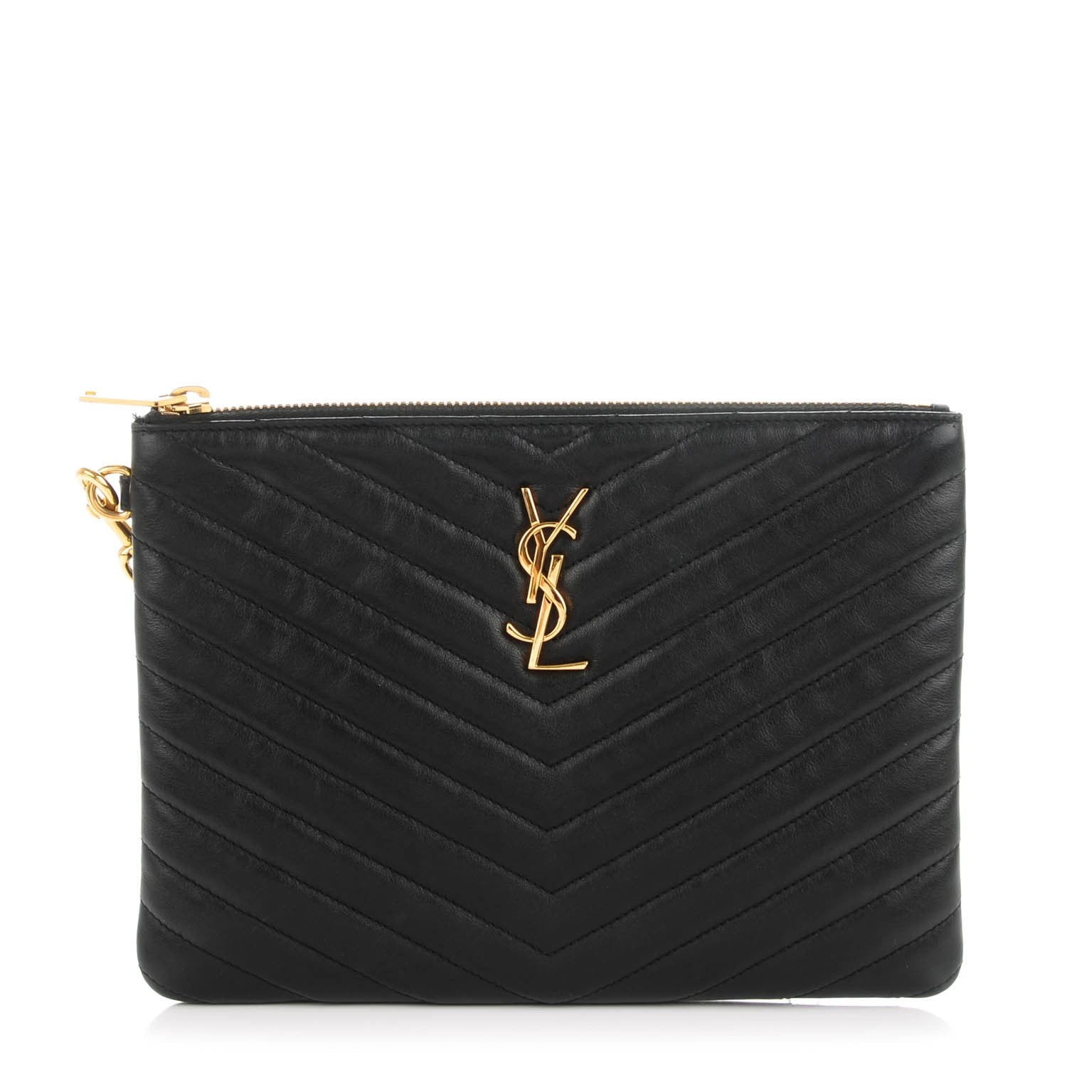 Saint Laurent Calfskin Matelasse Chevron Monogram A5 Wristlet Black 1 of 7