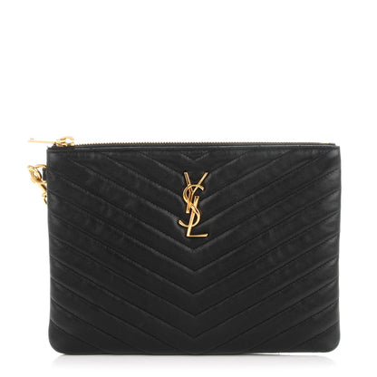 Saint Laurent Calfskin Matelasse Chevron Monogram A5 Wristlet Black 1 of 7