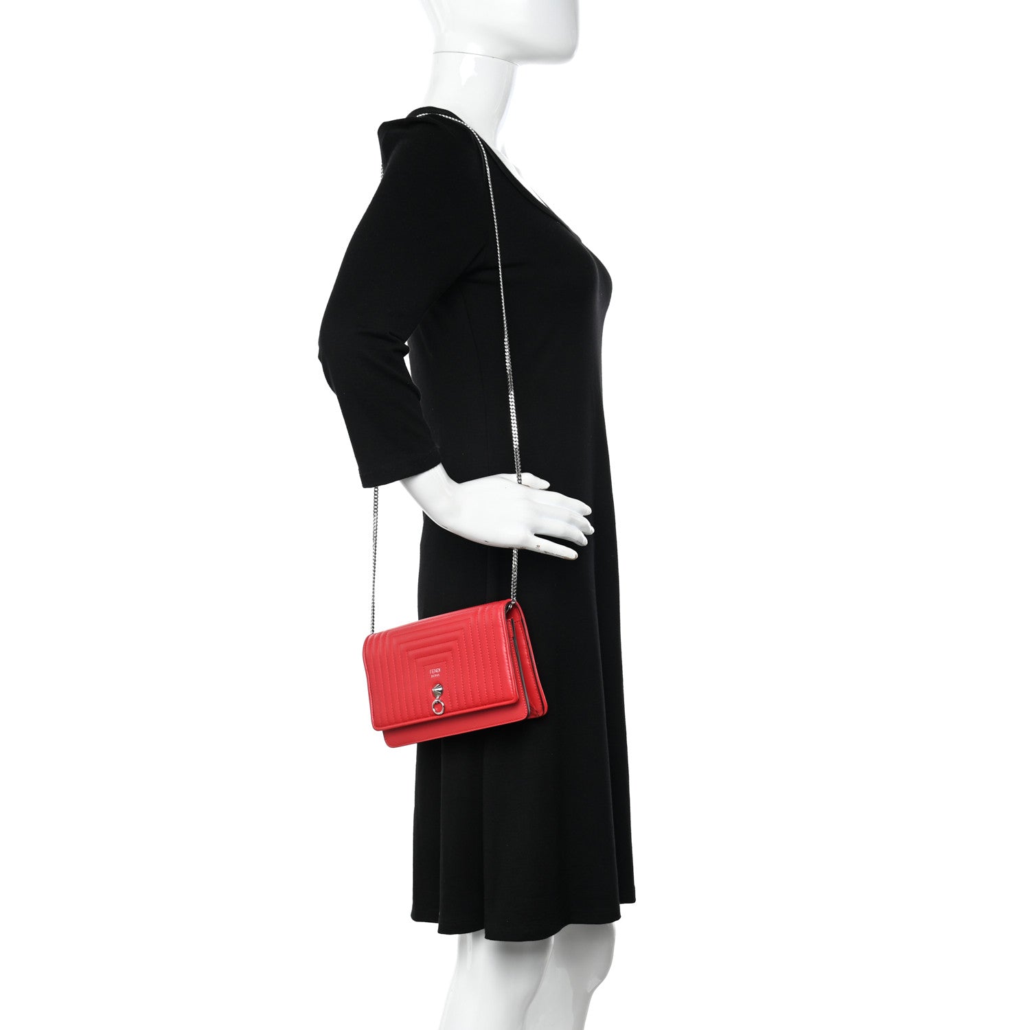Fendi Shiny Nappa Trapuntata Dotcom Tube Wallet On Chain Rojo 2 of 11