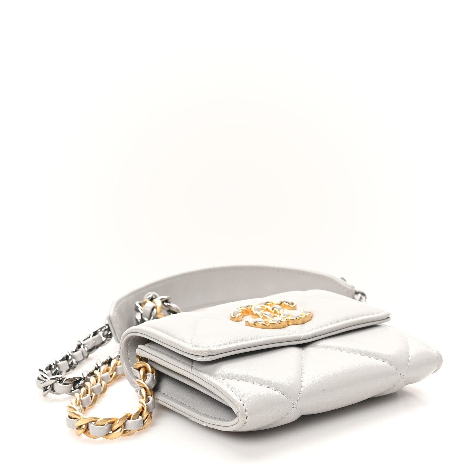 Chanel Lambskin Quilted Chanel 19 Flap Coin Purse With Chain Grey 4 of 11