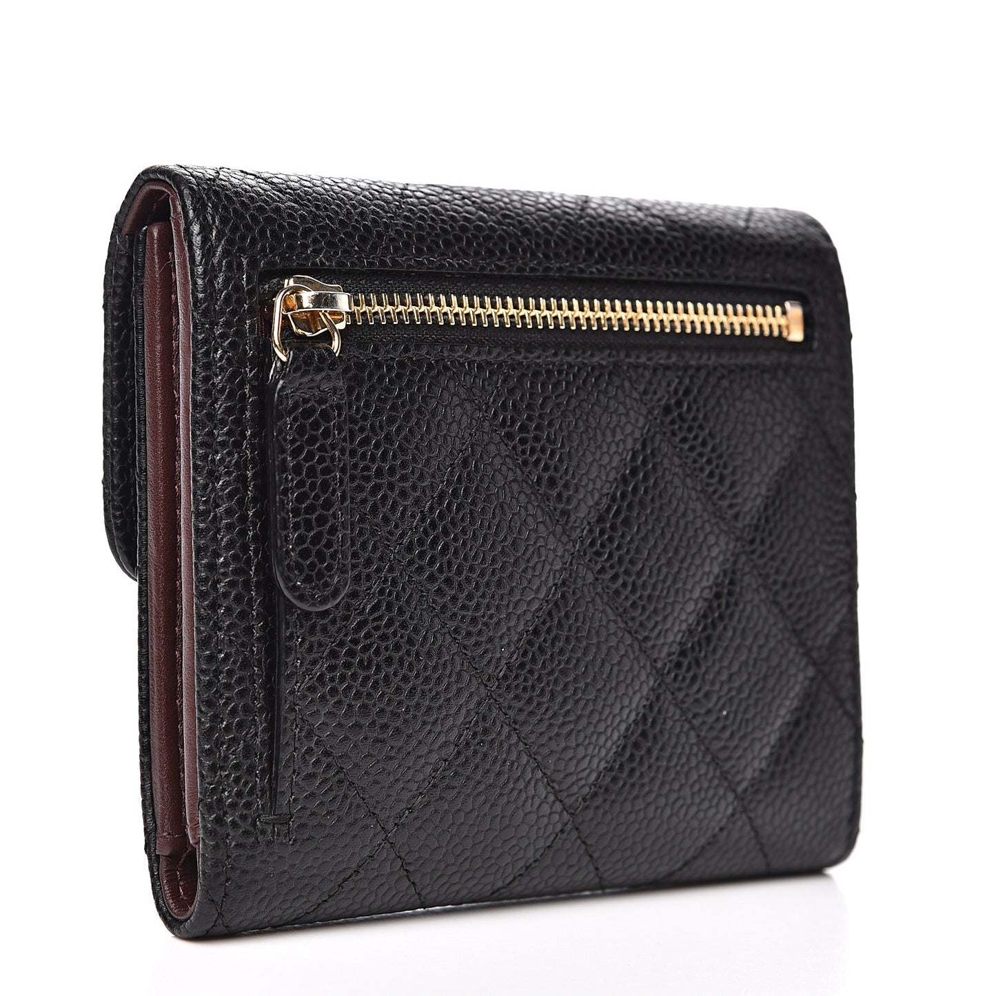 Caviar Quilted Compact Flap Wallet Black