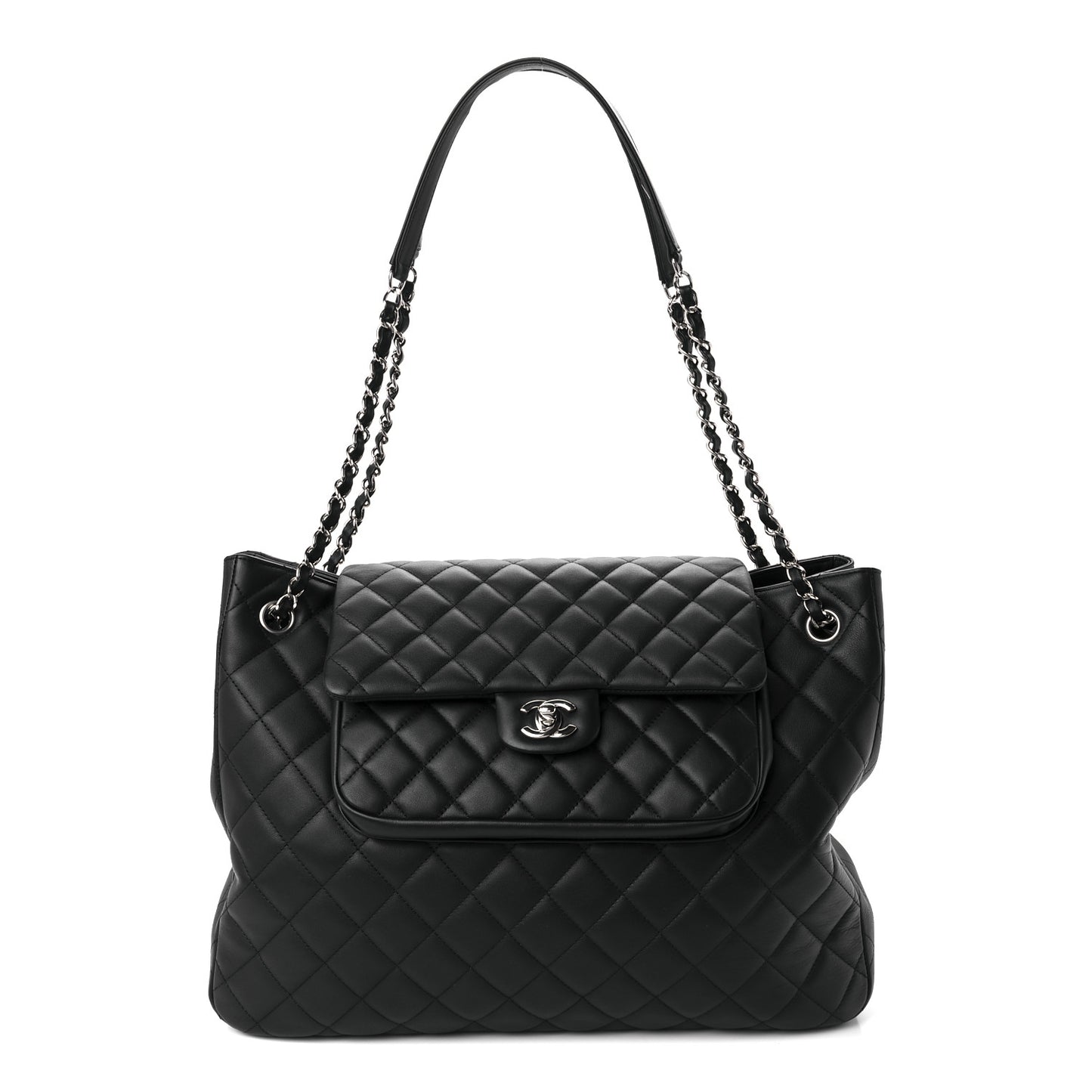 Calfskin Quilted Flap Tote Black