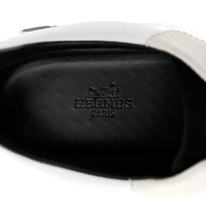 Hermes Calfskin Suede Goatskin Bouncing Sneakers 40 White Black 6 of 9